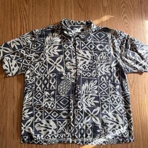 Vintage Batik Bay tribal Hawaiian shirt short sleeve mens XXL 100% washable silk